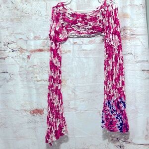 Homemade pink crochet shrug